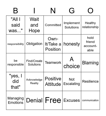 Accountability Bingo Card