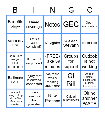 PACT SOCIAL WORK BINGO Card