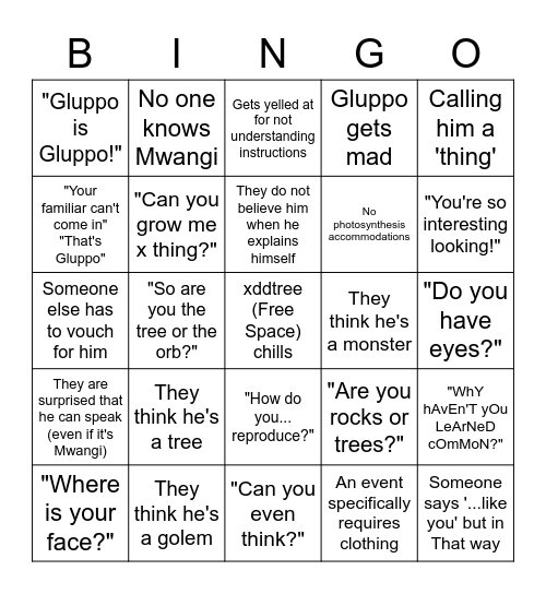Gluppo Experiences a Microaggression Bingo Card
