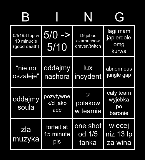 lool Bingo Card