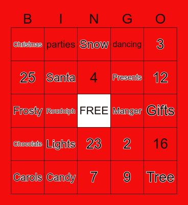 SCI Christmas Bingo Card