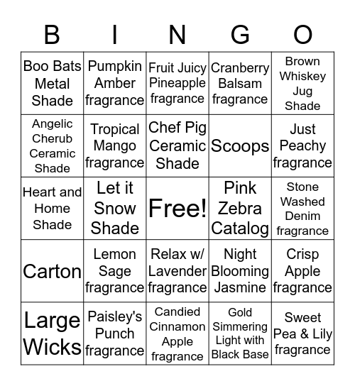 Pamela & Virginia's Pink Zebra Home Fragrance Bingo  Bingo Card