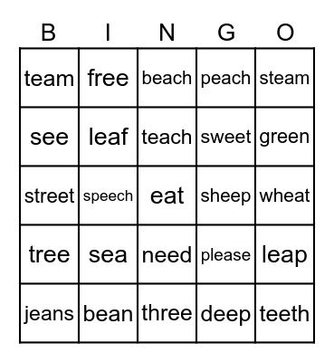ea and ee Bingo Card