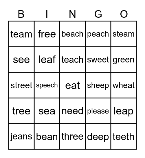 ea and ee Bingo Card