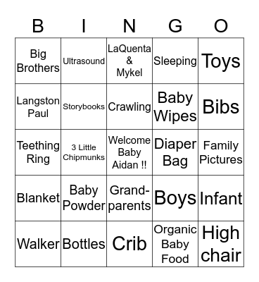 Wooten's Baby Shower Bingo Card