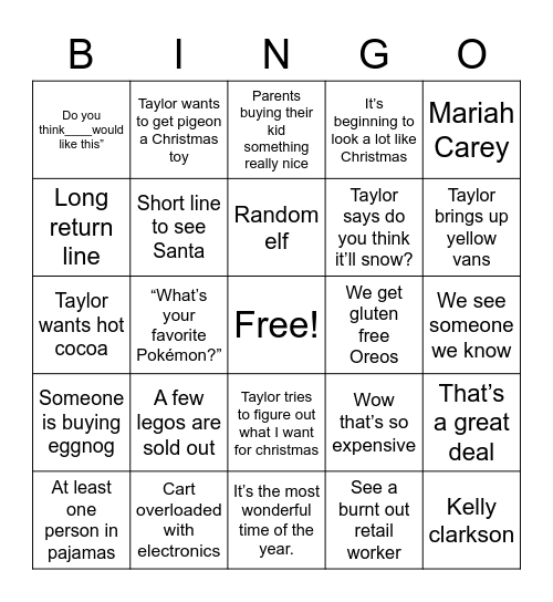 Ryan’s holiday bingo card Bingo Card