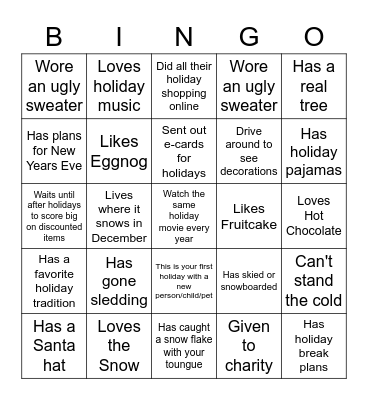 Holiday Bingo Card