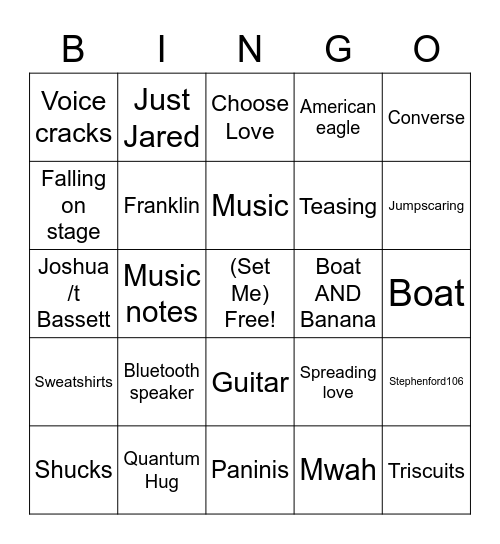 Joshua Bassett Discord bingo Card