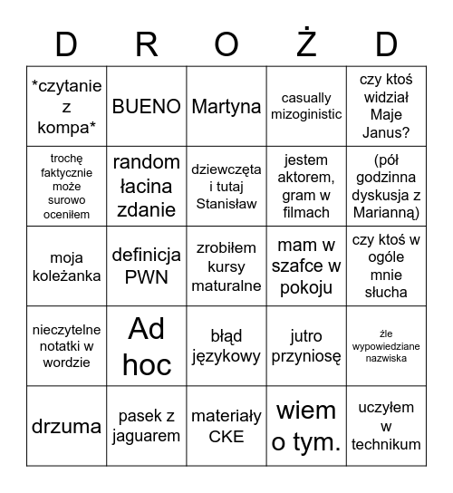 Drożdż Bingo Card