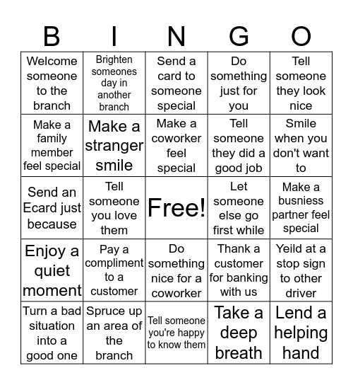Feel Special Bingo Card