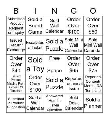 Calendars.com Customer Service Bingo! Bingo Card