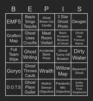 Phasmo Bingo for VIP ID Card Bingo Card