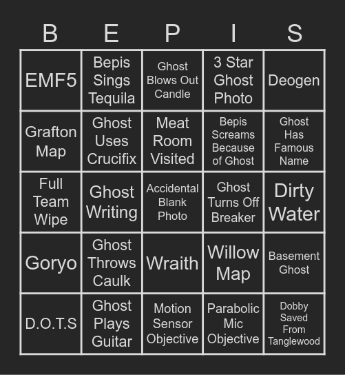 Phasmo Bingo for VIP ID Card Bingo Card