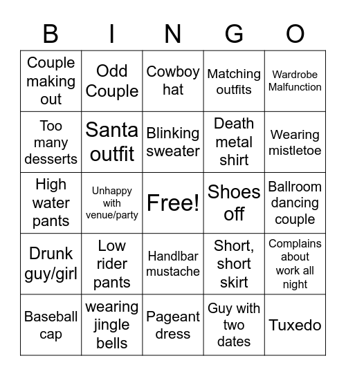 Christmas Party Bingo Card