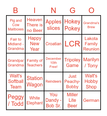 Mueller Christmas Bingo Card