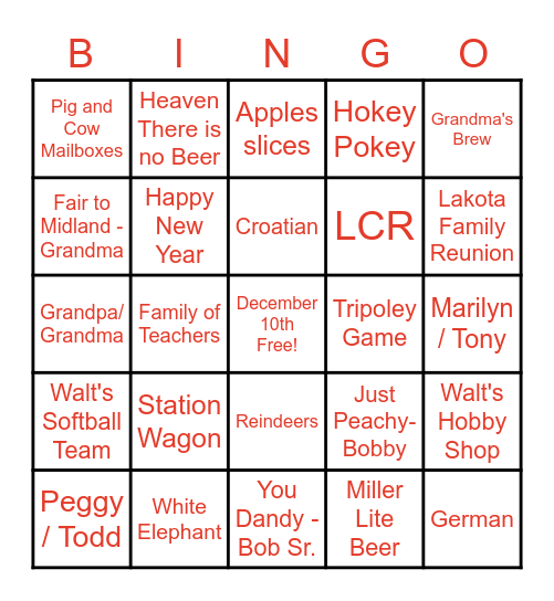 Mueller Christmas Bingo Card