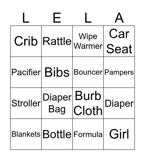 Princess Lela Bingo Card