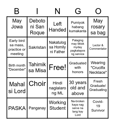 San Roque WESTY Team Bingo Card