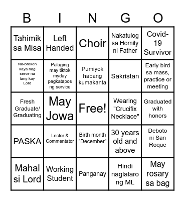 San Roque WESTY Team Bingo Card