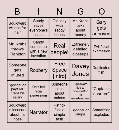 SpongeBob Bingo Card