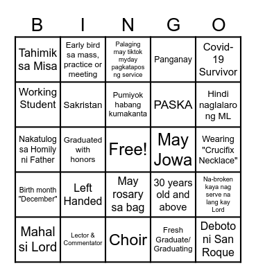 San Roque WESTY Team Bingo Card