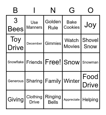 Generosity Bingo Card