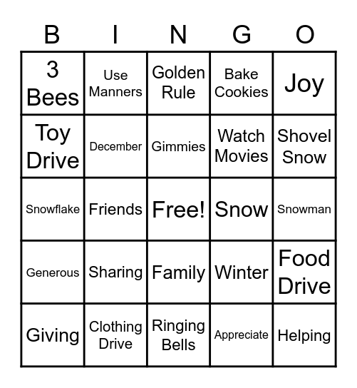 Generosity Bingo Card