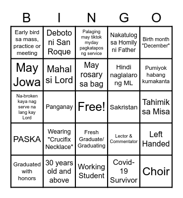 San Roque WESTY Team Bingo Card