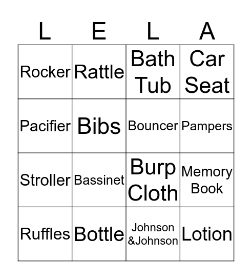 Princess Lela Bingo Card