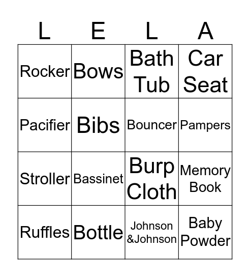 Princess Lela Bingo Card