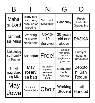 San Roque WESTY Team Bingo Card