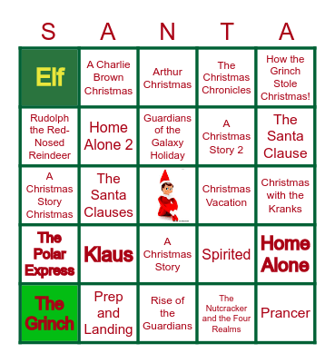 Christmas Movies Bingo Card