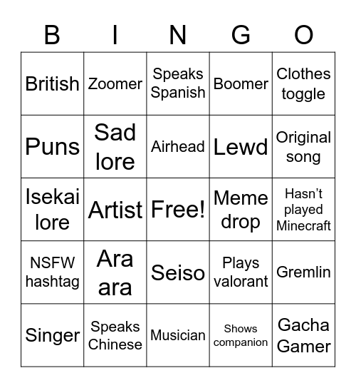 Untitled Bingo Card