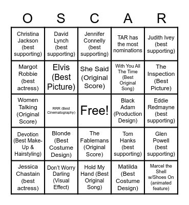 OSCAR NOMINATION Bingo Card