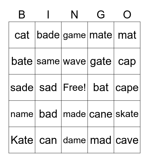 Long&Short A Bingo Card