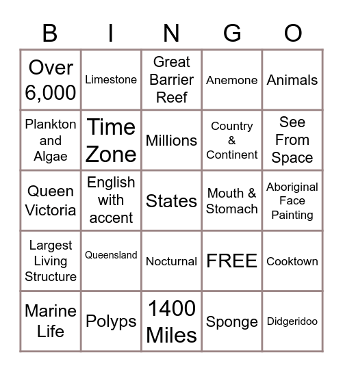 AUSTRALIA Bingo Card