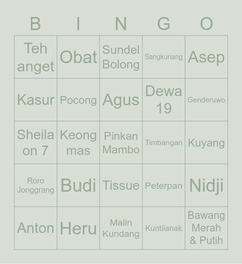 HUI Bingo Card