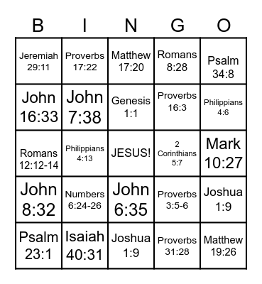 Bible Verses Bingo Card