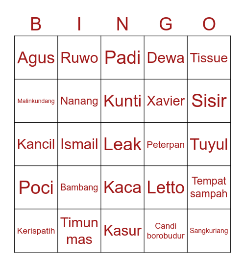 YJ Bingo Card