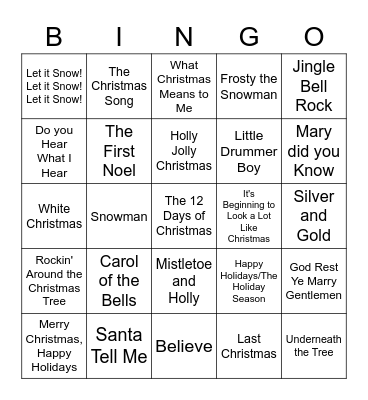 Christmas Song Bingo Card
