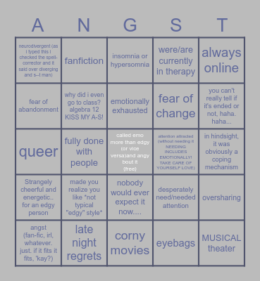 Edgy Phase Checklist Bingo Card