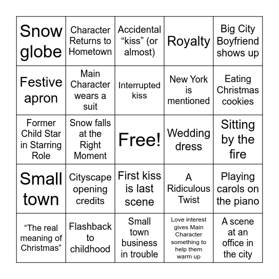 Cheeeesy Christmas Movie Bingo Card