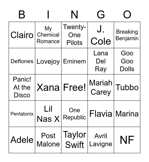 Thrive Mix 1 Bingo Card