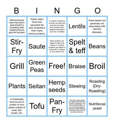Plant-Protein Sources Bingo Card