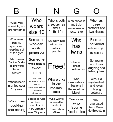 Getting To Know You Bingo Card