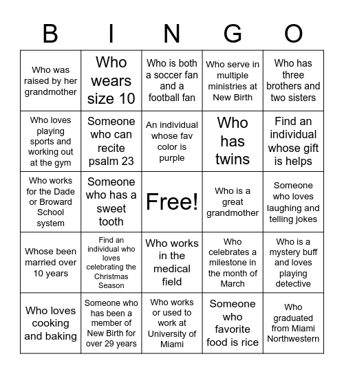 Getting To Know You Bingo Card