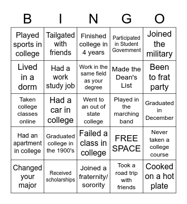 College Graduate Bingo Card
