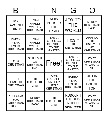 CHRISTMAS CAROL BINGO Card