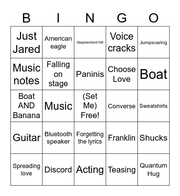 Joshua Bassett Discord bingo Card