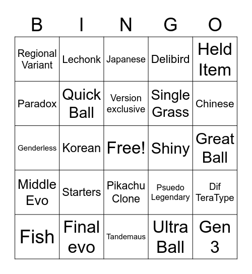 Untitled Bingo Card